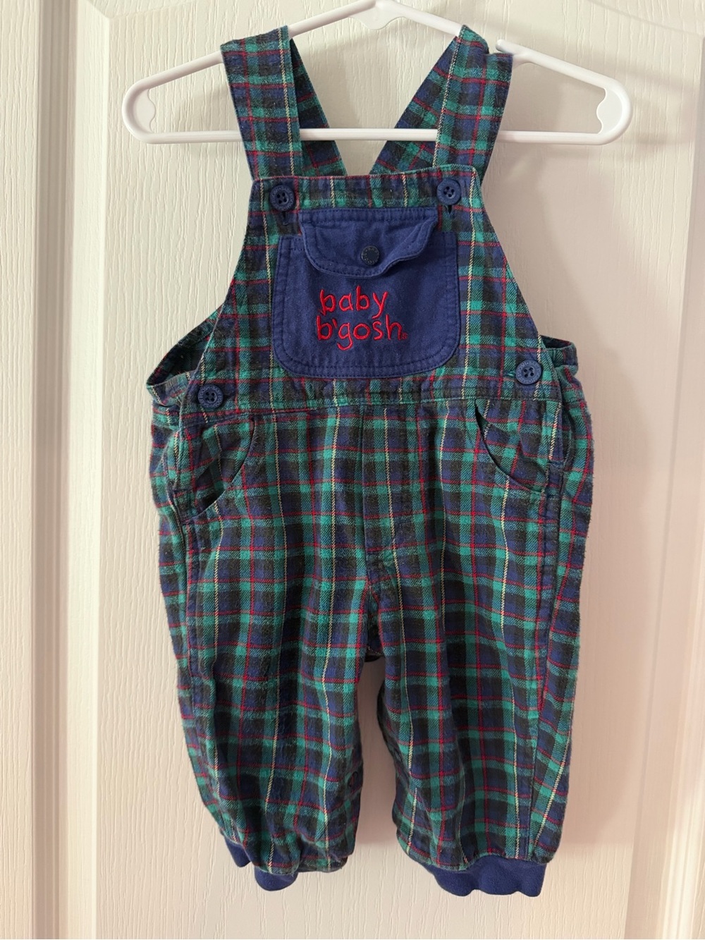 OshKosh Vintage B'gosh Green and Blue Plaid Baby Overalls